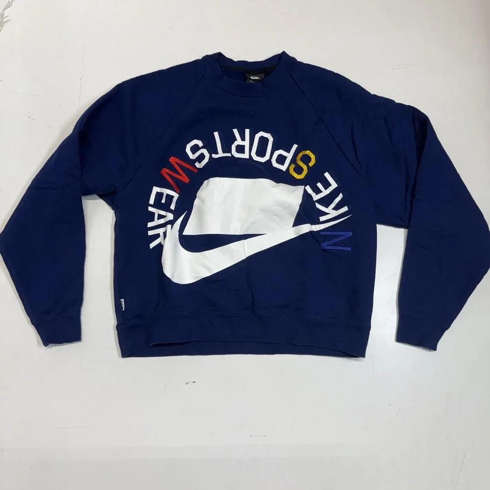 Nike Sportswear NSW French Terry Crew Neck Sweater Men's‎ Small Blue Embroidered